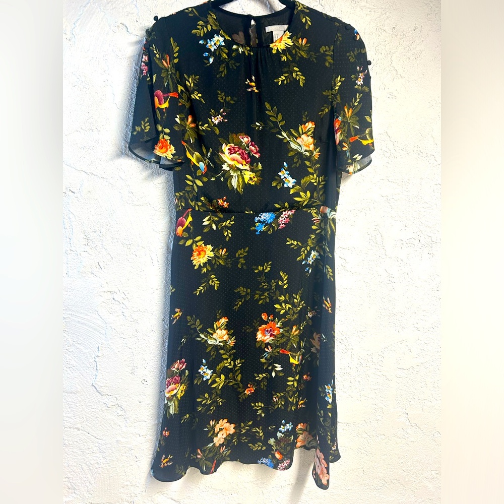H&M black floral  satin midi dress